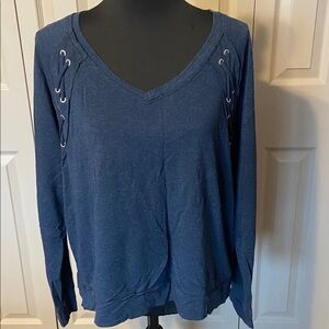 Mudd Long Sleeve Blue Knit V-neck Lace Up Knit Top Juniors Size Medium
